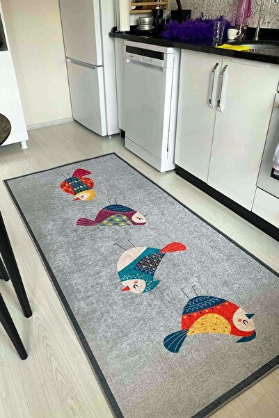 Else Halı Renkli Kuşlar Dijital Baskı Desenli Yıkanabilir Kaymaz Taban Mutfak...