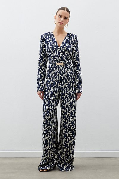 Sateen Salopetă din satin cu model - ALBASTRU ÎNCHIS