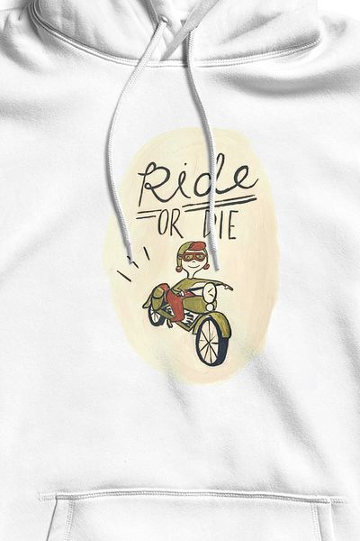 The Baski Unisex White Scooter Printed Hooded χωρίς τσέπη 100% βαμβακερό κουκούλα με 3 κλωστές