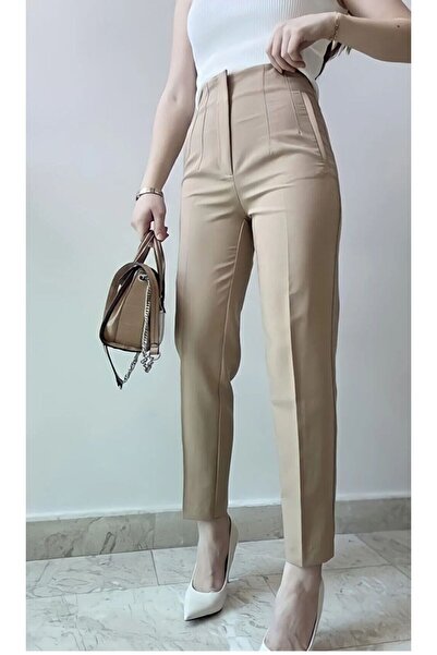QİSSO Pantaloni evazați din material BEIGE
