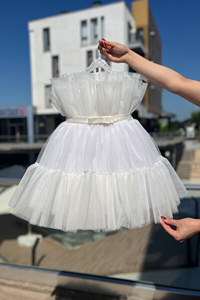 Bertuğ Bebek Kat Kat Tül Etek Beyaz Kız Çocuk Bebek Gelinlik Mevlüt Abiye Elbise