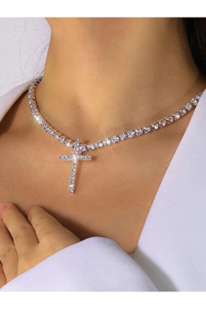 Flaner Paris Aksesuar TAŞLI KADIN SUYOLU HAÇ KOLYE