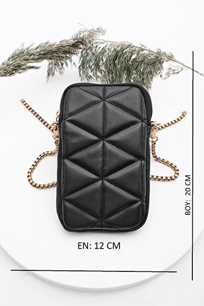efnanstore Çapraz Zincir Askılı Kapitone Telefonluk Cüzdan Çanta