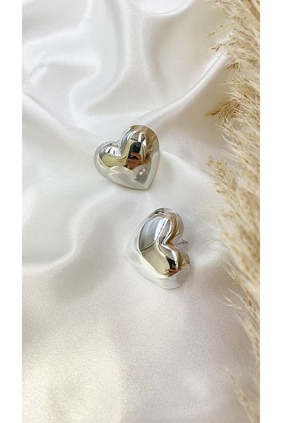 Eylülün Takısı Silver Colored Large Size Women's Earrings - Pinterest Heart Design