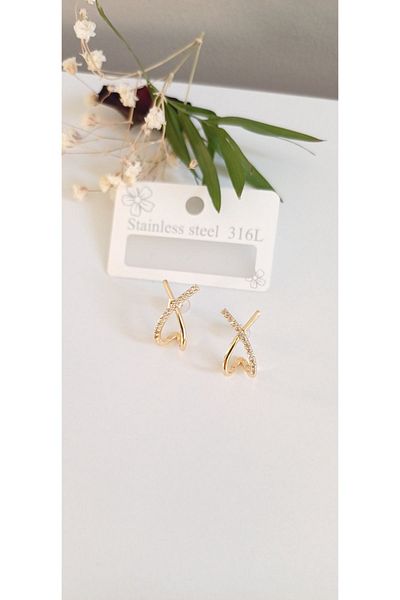 Feride Steel Earrings for Woman 316L - 2-Piece Elegant Bow Detail, Kikirdak Color Guaranteed