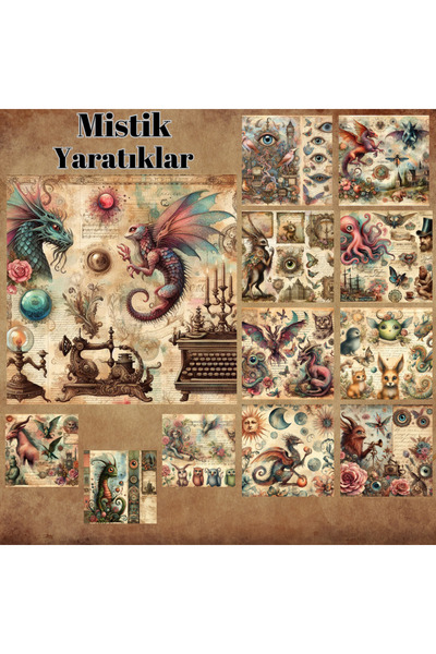 Pink Swan Craft Vintage mistična stvorenja - Set od 12 komada mat naljepnica ...