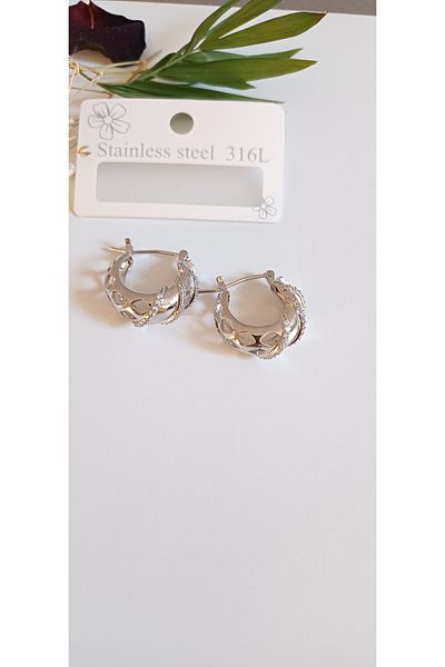 Feride Steel Earrings Stone Ring Detail Women's Steel 316L Trend Stainless Steel Earrings Color Guaranteed Grapes