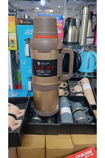 teknotrust Kahverengi 48 Saat, 4 Litrelik Kamp ve Aile termosu 5 L İçecek Çelik 48 saat