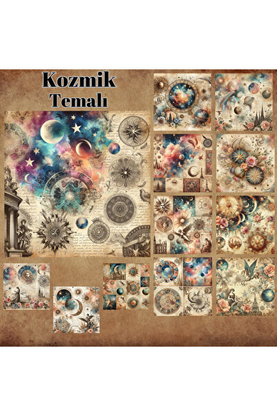 Pink Swan Craft Vintage Cosmic Themed - Set de 12 autocolante pentru albume de însemnări Bullet Journal Matte Planner