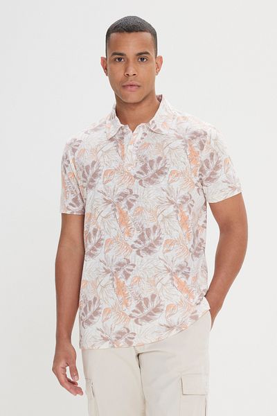ALTINYILDIZ CLASSICS Ecru Polo Neck Printed Slim Fit T-Shirt