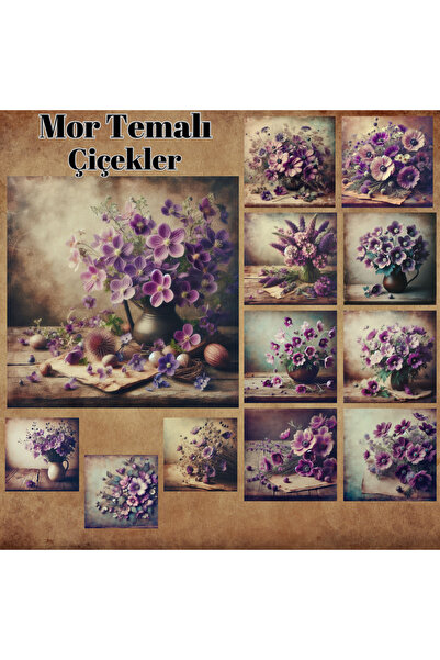 Pink Swan Craft Mor Temalı Çiçekler Vintage 12 Adet Scrapbook Bullet Journal ...