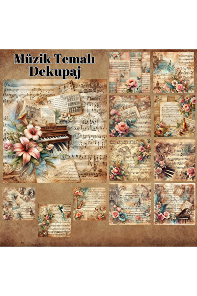 Pink Swan Craft Vintage Music Themed - Set de autocolante pentru planificator mat pentru 12 bucăți Scrapbook Bullet Journal
