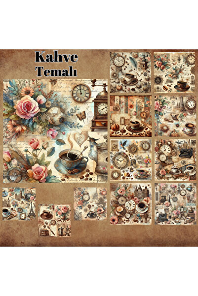 Pink Swan Craft مجموعة ملصقات القهوة العتيقة - 12 قطعة من ملصقات مخططة لمجلة ...