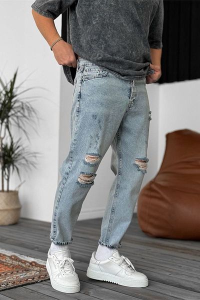MADZEYMODA Boyfriend pánské roztrhané detailní modré džíny