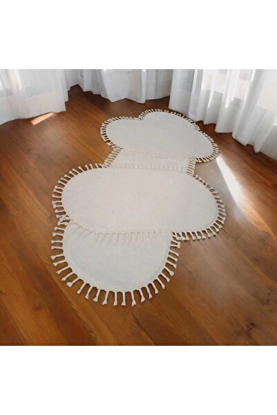 ALTUN CARPET 3lü kar beyaz örgü saçakl post pelüş kaymaz halı 2 adet 80x150+1...