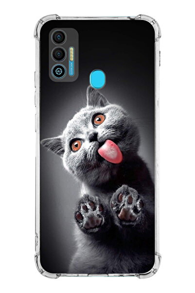 PrintiFy Tecno Spark 7t Compatible Cat 2 Printed Transparent Anti-Shock Case with Corner Protection