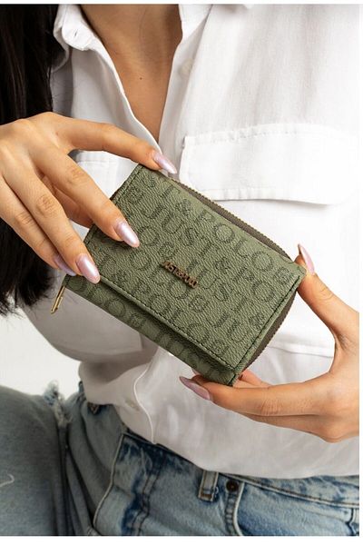 Just Polo محفظة نسائية خضراء - مقاس صغير، مزودة بمشابك وسحاب