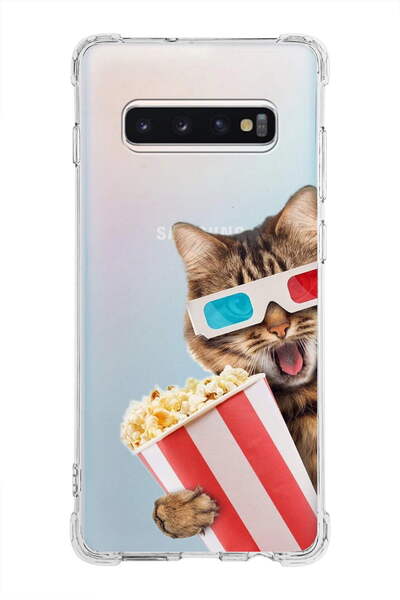 PrintiFy حافظة مضادة للصدمات متوافقة مع هاتف سامسونج جالاكسي S10 بلس مع طباعة قطة 1 وحماية للزوايا الشفافة