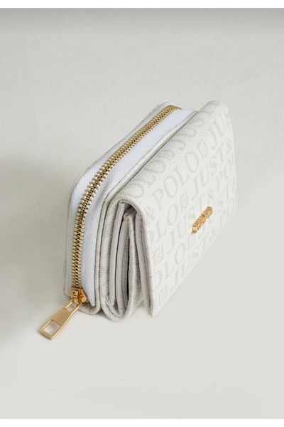 Just Polo White Small Size Women's Wallet - Snap and Zipper Closure
