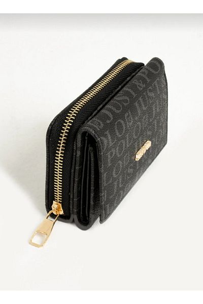 Just Polo Black Women's Wallet - Small Size, Snap and Zipper Closure
