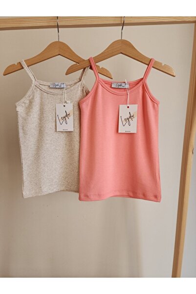 Leydukids Kız Çocuk 2 Adet Çizgili Crop Atlet Bluz Üst Giyim T-shirt Askılı K...