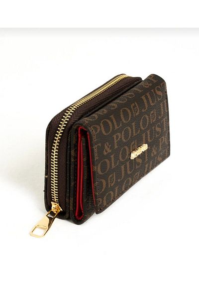 Just Polo Women's Small Size Brown-Red Snap Zipper Wallet