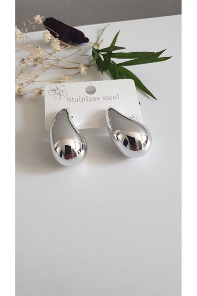 Feride Steel Earrings Women's Steel 2-Piece Detailed 316L Trendy Stainless Steel Earrings Color Guaranteed
