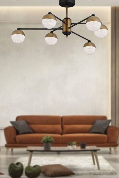 Step Aydınlatma Elizya 3 Renk Işık Veren Ledli Modern 6 Lı Siyah Eskitme Salon Oturma Odası Avizesi