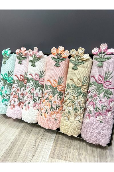 AYHANHOME Комплект кухненски кърпи от 6 части, бродирани цветя, цветна поставка за зестра, 30x50