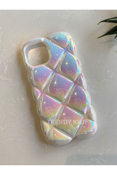 TRENDY KILIF حافظة منتفخة بلون كريمي متوافقة مع هاتف iPhone (14 PRO MAX).