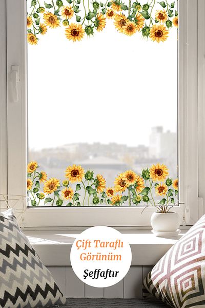 sanatıbedi Double Sided Transparent Flower Pattern Waterproof Glass Door and Wall Sticker - Decoration and Ornament