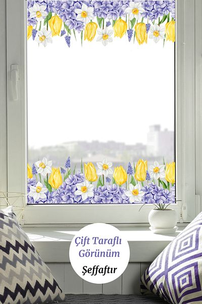 sanatıbedi Double Sided Transparent Flower Pattern Waterproof Glass Door and Wall Sticker - Decoration and Ornament