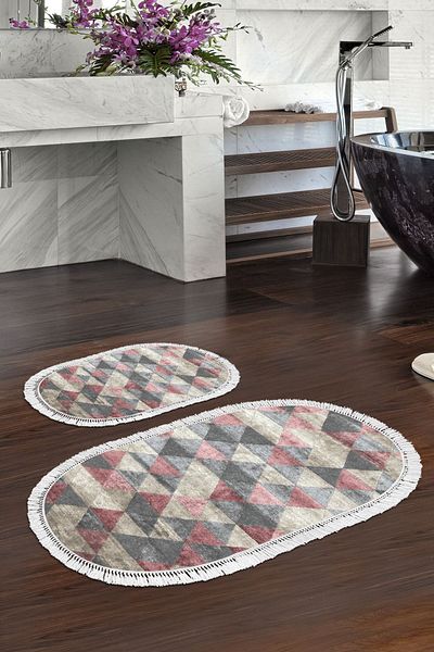 Alanur Home Eko Trend Djt 2 Li Washable Base Oval Bath Mat 661 Nordic Powder (50 X 80 - 40 X 50)
