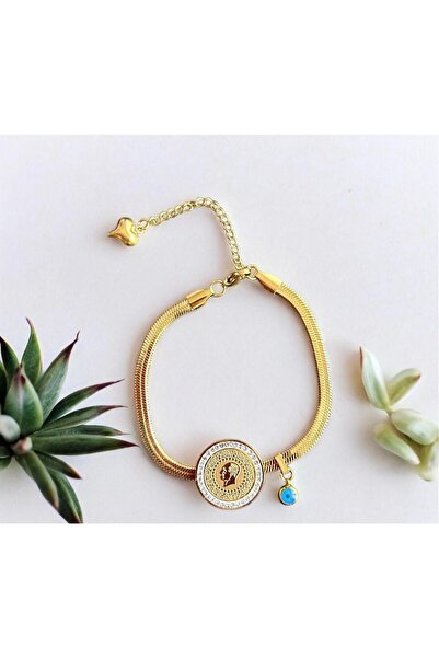 Fashionjewelery Kadın Altın Çeyrekli Italyan Zincirli Çelik Bileklik