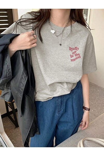 over head oh Siva Oversize kroj T-shirt - Realno raspoloženje Štampano