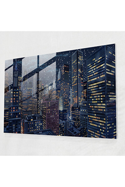 Popcas Urban Night Cityscape Pointillism Home Decor, Pointillism, Glass Art