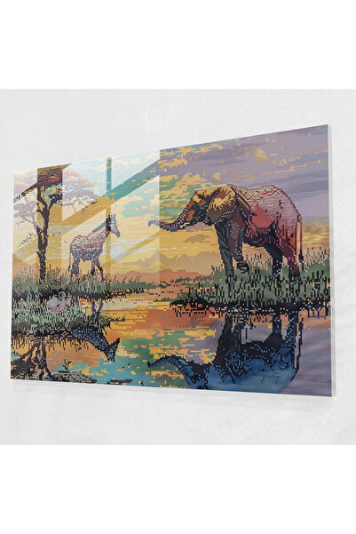 Popcas Pointillism Safari Glass Wall Art - Pointillism, Wall Decoration, Glas...