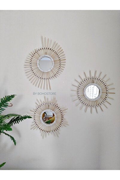 BOHEM Rattan Bambu Ayna Seti , Konsol Aynası, Dekoratif Ayna, Tasarım Ayna