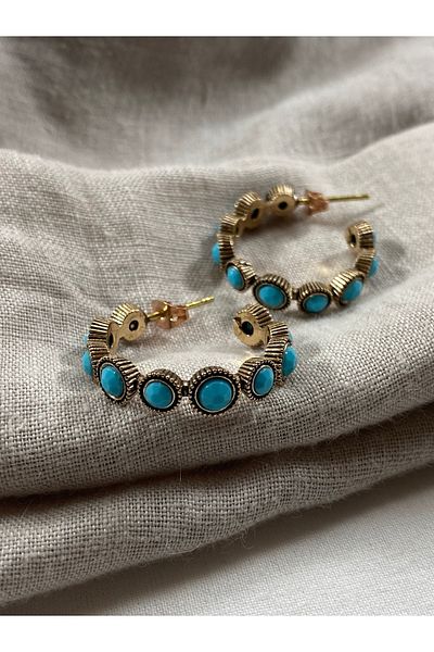 FAYRA ACCESSORIES Turquoise Jewelled Waterway Hoop Earrings
