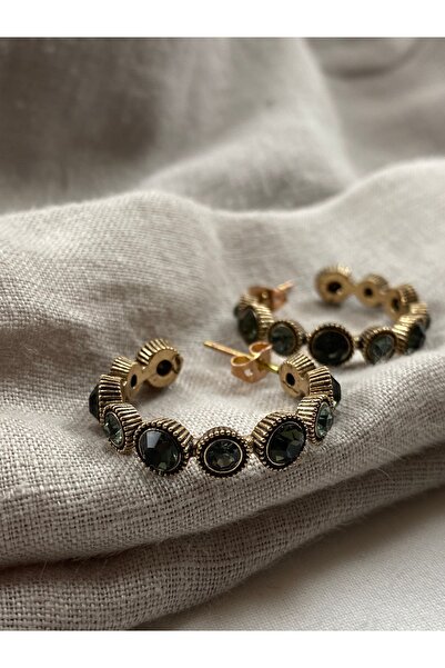 FAYRA ACCESSORIES Black Diamond Swarovski Taşlı Su Yolu Halka Küpe