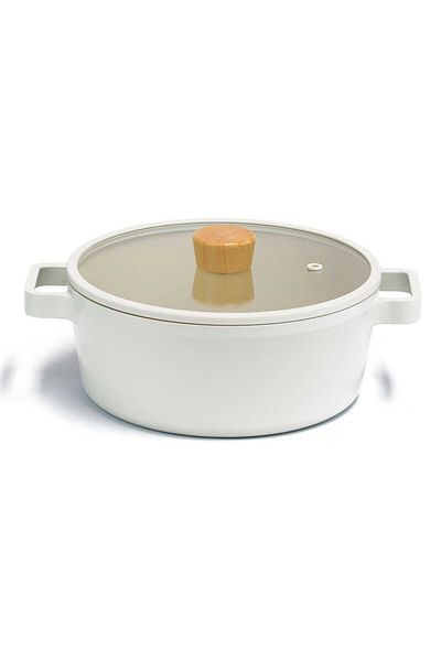 NEOFLAM 24cm Beige Fica Pot - Wooden Lid, Aluminum Cast, Kitchen Non-Stick, Korean Advantageous 1 Piece