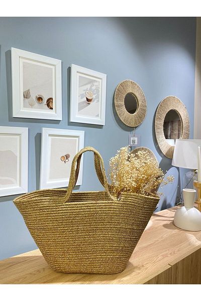MaVaux Τσάντα παραλίας Jute Straw Look Τσάντα με λαβή γιούτας Vegan Bag