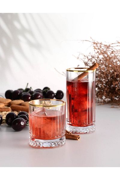 Paşabahçe Elysia 8 Piece Gold Water and Soft Drink Set 050oa 051oa