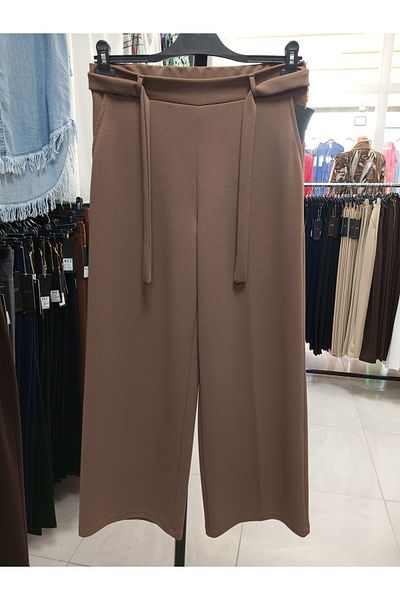 AKŞEN GİYİM Plus Size Lycra Scuba Crepe Belted Palazzo Trousers - Non-Marking