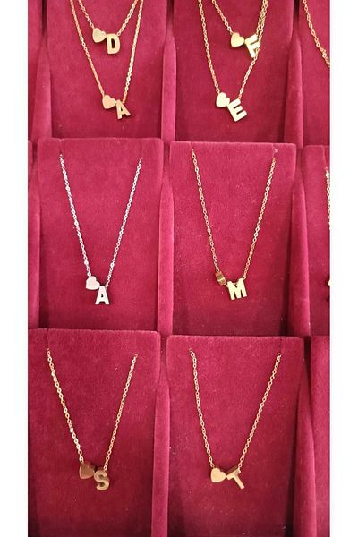 Meyra Accessories Heart Steel Letter Necklace - Stainless and Colorfast, Silver and Gold Option