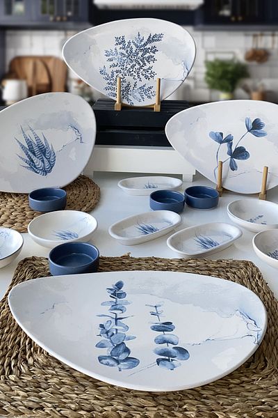 Keramika Oscar Blue Magic 15 Piece 4 Person Breakfast Set