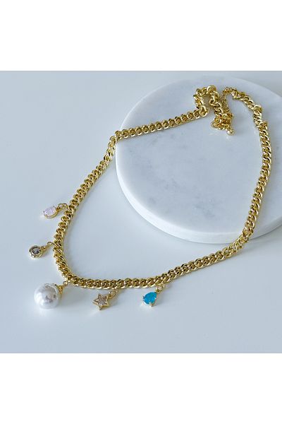 CHARMLUCKY Steel Pearl Charm Necklace