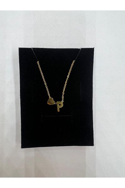 Meyra Accessories Stainless Non-Tarnish Steel Necklace - GOLD Stylish Detailed, Letter and Heart Gift Necklace