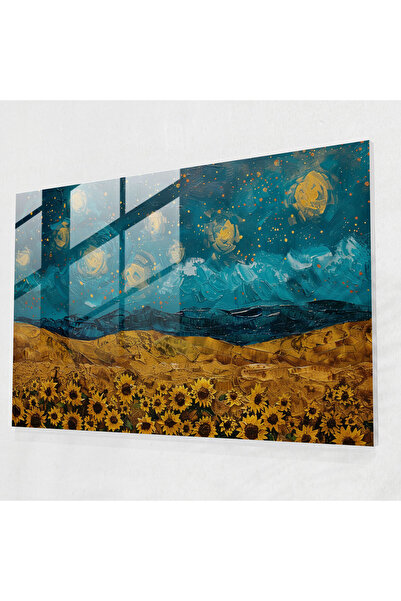 Popcas Vincent Van Gogh Cam Tablo, Yıldızlı Gece Gökyüzü, Vincent Van Gogh, Cam Duvar Sanatı