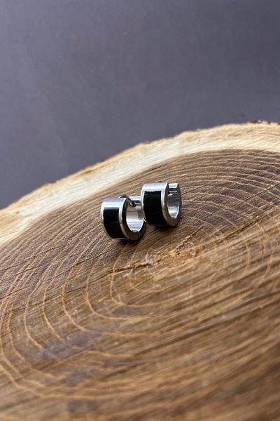 Balzamin Design Men's Earrings Stainless Anti-Tarnish Steel Earrings Black and Silver Color Model 316L Quality Steel Earrings